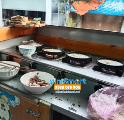 Bếp gas 4 họng dài nấu mì cay, cơm niêu, đổ bánh xèo, xào bò