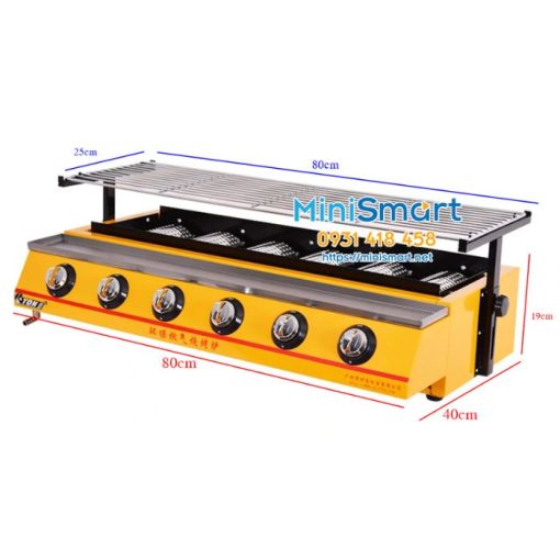 kich thuoc bep nuong thit dung gas 6 dau dot ngan eton k233 bếp nướng thịt dùng gas 6 đầu đốt ngắn